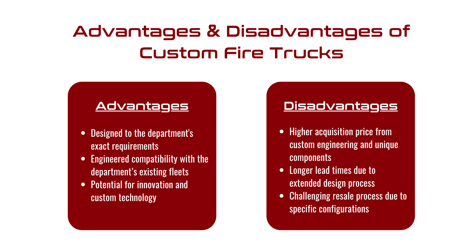 Infographic listing advantages and disadvantages of custom fire trucks